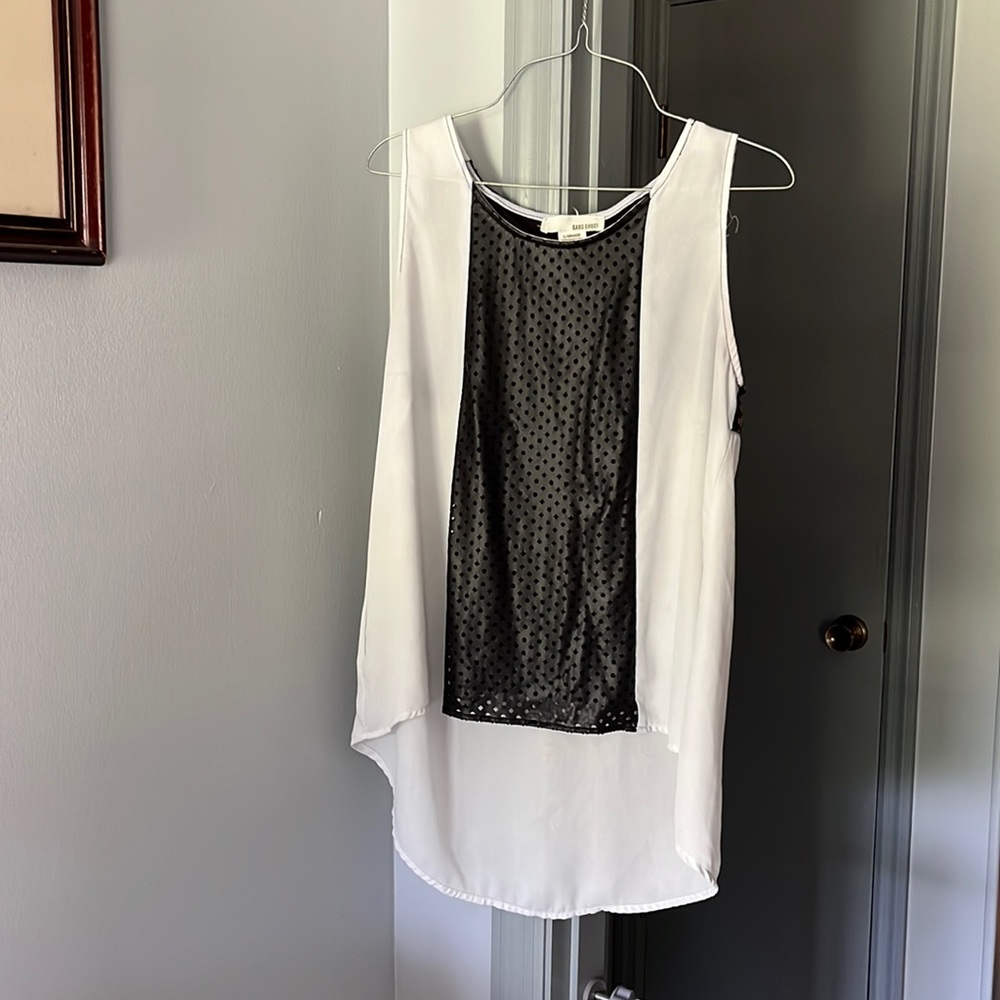 SANS SOUCI Large Sleeveless White Black Top Polyester Dressy Office Casual